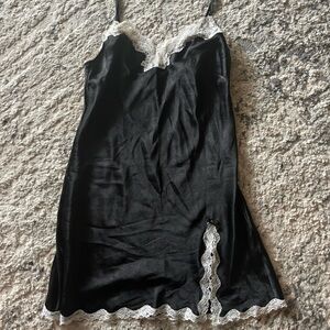 Lace Trimmed Black Silky Victoria’s Secret Slip Dress